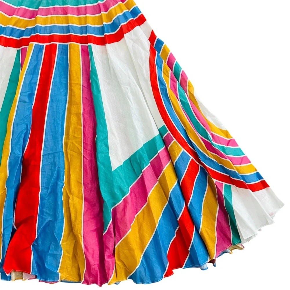 Zimmermann Fiesta Rainbow Striped Linen Halter Neck Midi Dress size 2 | US 10 - Picture 8 of 16